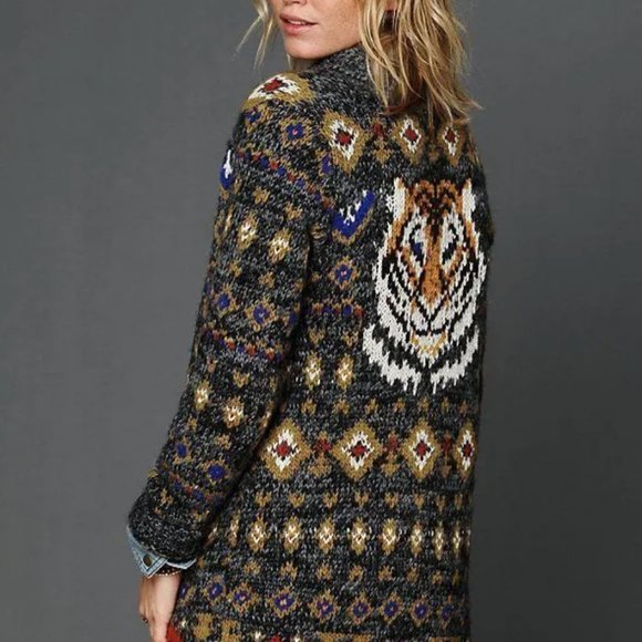 Free People  |  MASCOT Cardigan Tiger Sweater  |  Sz Small - Picture 2 of 10